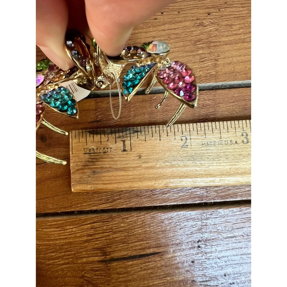 Set of 2 Gold Metal Flower Hair Claw Jaw Clips with Ombré Jewels Rhinestones NOS